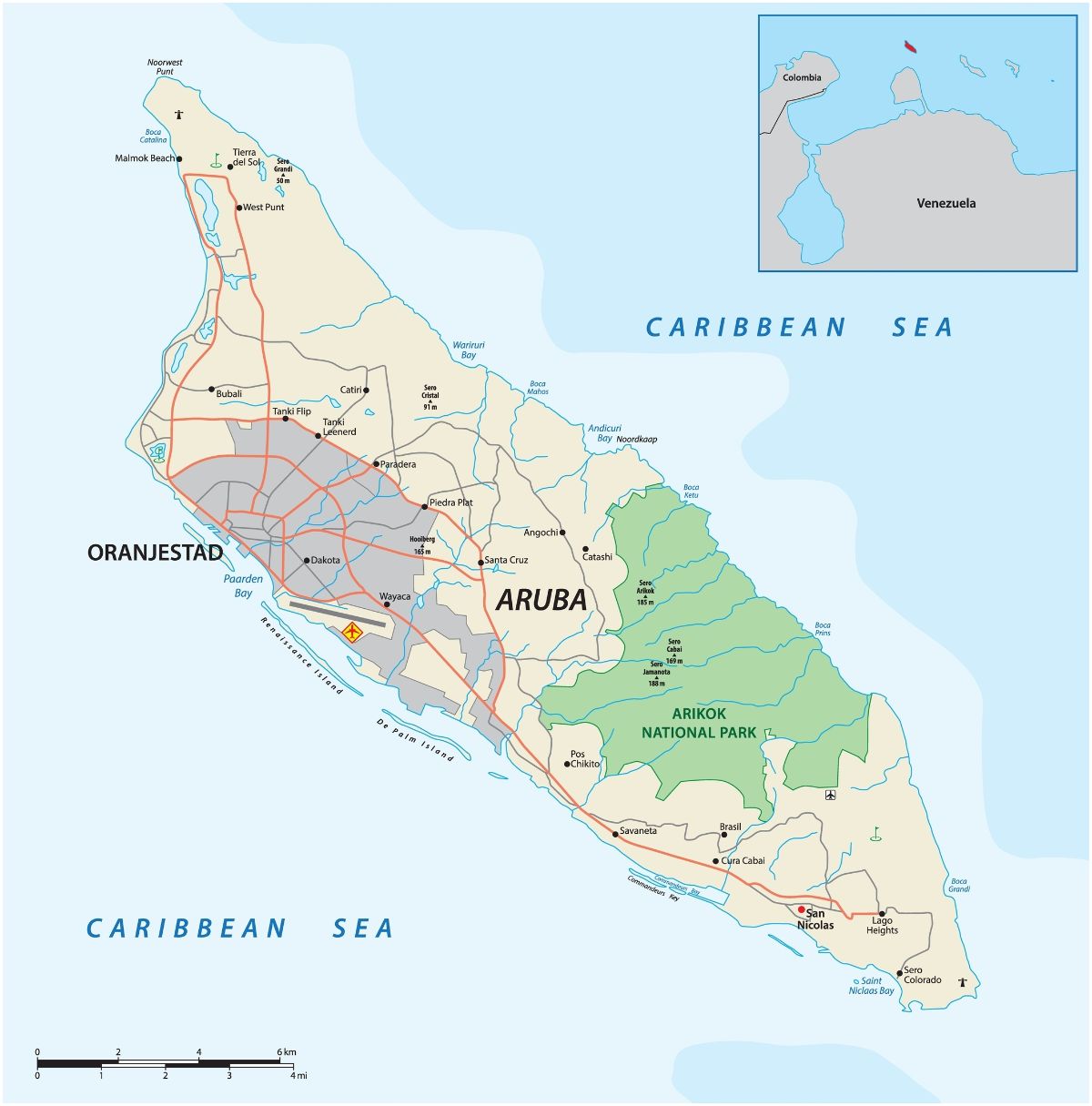 Mapa a poloha ostrova Aruba
