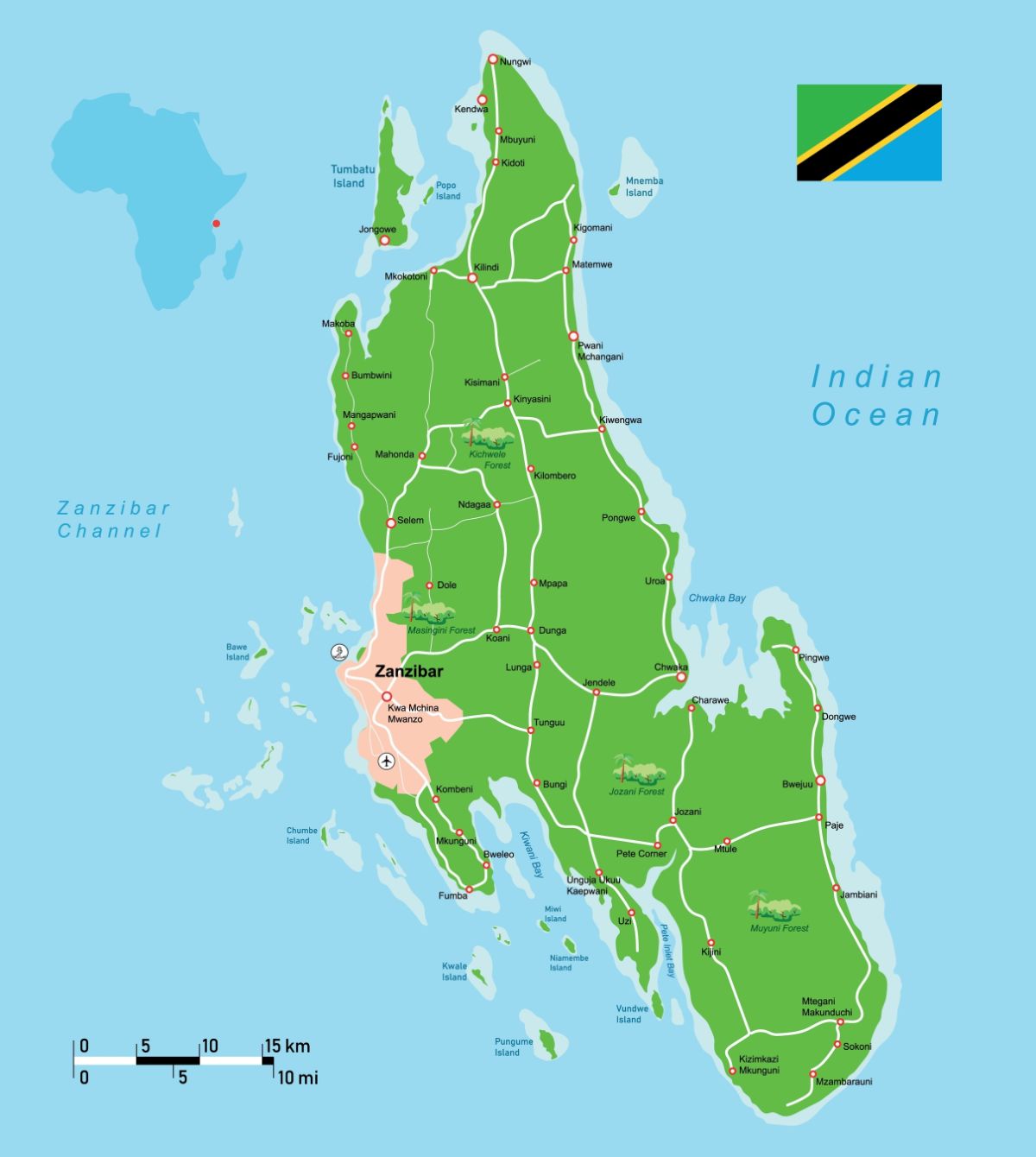 Mapa a poloha ostrova Zanzibar