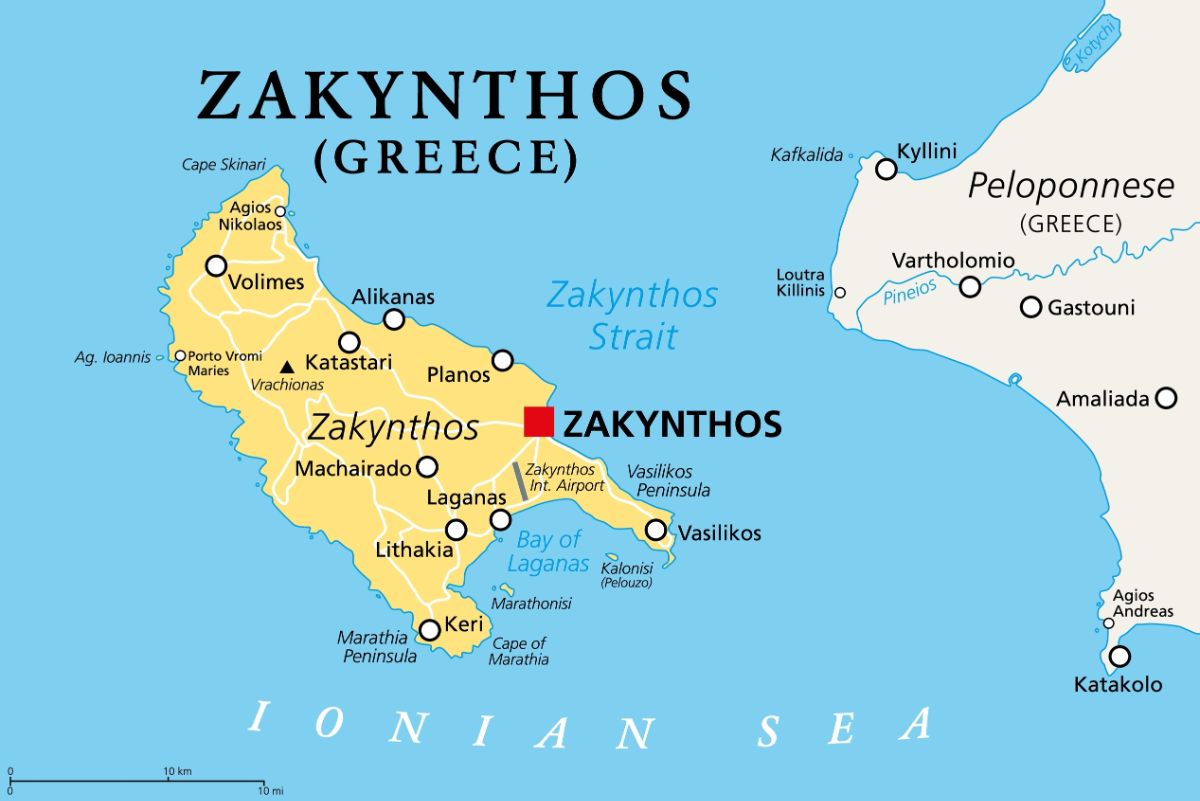 Mapa a poloha ostrova Zakynthos